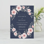 Invitation Mariage Navy Delicate Bloom (Debout devant)