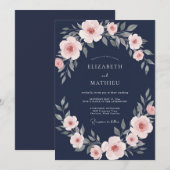 Invitation Mariage Navy Delicate Bloom (Devant / Derrière)