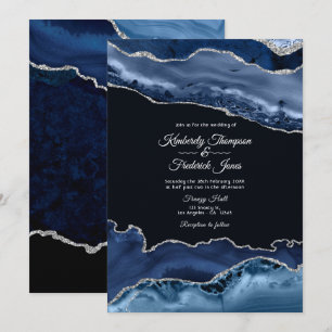 Invitation Mariage Navy et Agate Argentée