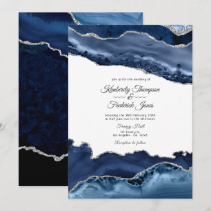 Invitation Mariage Navy et Agate Argentée