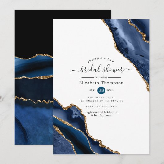 Invitation Mariage Navy et Agate Dorée (Devant / Derrière)