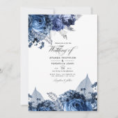 Invitation Mariage Navy et Blanc avec Feuille d'Argent (Devant)