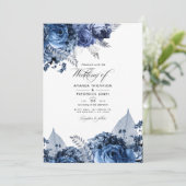 Invitation Mariage Navy et Blanc avec Feuille d'Argent (Debout devant)
