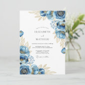 Invitation Mariage Navy Ethereal Bloom (Debout devant)