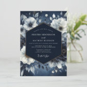 Invitation Mariage Navy Ethereal Bloom (Debout devant)