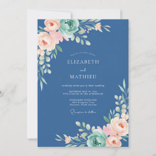 Invitation Mariage Navy Ethereal Bloom Flourish