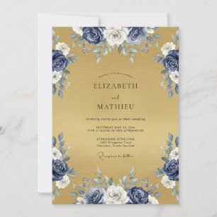 Invitation Mariage Navy Ethereal Flourish