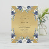 Invitation Mariage Navy Ethereal Flourish (Debout devant)