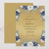 Invitation Mariage Navy Ethereal Flourish (Devant / Derrière)