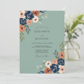 Invitation Mariage Navy Feuille Brûlée Orange (Debout devant)