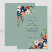 Invitation Mariage Navy Feuille Brûlée Orange (Devant / Derrière)