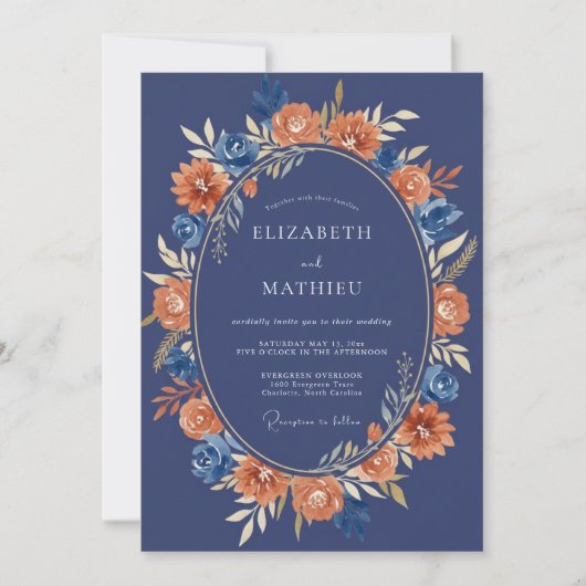 Invitation Mariage Navy Floral Brushstroke (Devant)