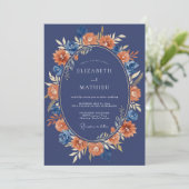 Invitation Mariage Navy Floral Brushstroke (Debout devant)