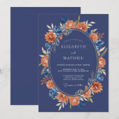 Invitation Mariage Navy Floral Brushstroke (Devant / Derrière)