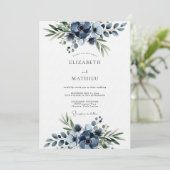 Invitation Mariage Navy Floral Flourish (Debout devant)