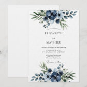 Invitation Mariage Navy Floral Flourish (Devant / Derrière)