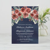 Invitation Mariage Navy Floral Marsala Rustique Code QR Photo (Debout devant)