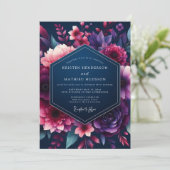 Invitation Mariage Navy & Fuchsia Vibrant Bloom (Debout devant)