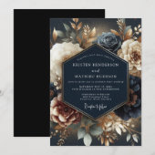 Invitation Mariage Navy Gilded Bloom (Devant / Derrière)