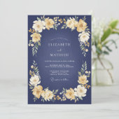 Invitation Mariage Navy Golden Bloom (Debout devant)