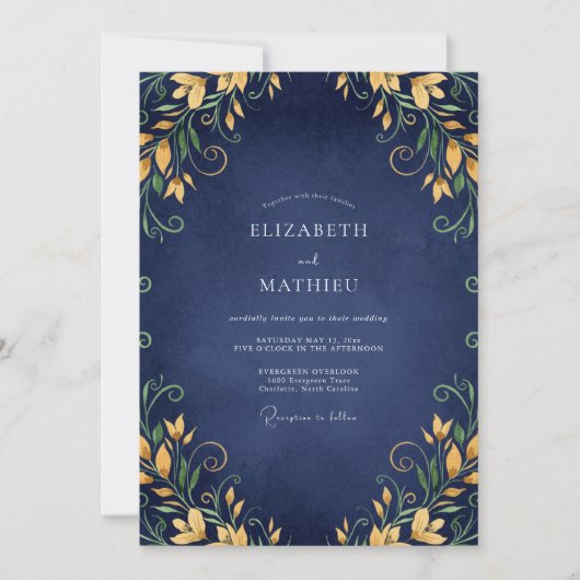 Invitation Mariage Navy Golden Lily (Devant)