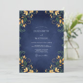 Invitation Mariage Navy Golden Lily (Debout devant)