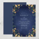 Invitation Mariage Navy Golden Lily (Devant / Derrière)