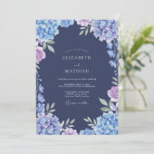 Invitation Mariage Navy Hydrangea Eucalyptus (Debout devant)