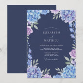 Invitation Mariage Navy Hydrangea Eucalyptus (Devant / Derrière)