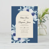 Invitation Mariage Navy Hydrangea Eucalyptus Muted (Debout devant)