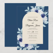 Invitation Mariage Navy Hydrangea Eucalyptus Muted (Devant / Derrière)