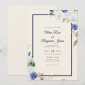 Invitation Mariage Navy Hydrangea Sage (Devant / Derrière)
