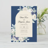 Invitation Mariage Navy Ivory Bloom (Debout devant)