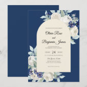 Invitation Mariage Navy Ivory Bloom (Devant / Derrière)