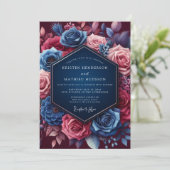 Invitation Mariage Navy Jeweled Bloom (Debout devant)