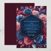 Invitation Mariage Navy Jeweled Bloom (Devant / Derrière)