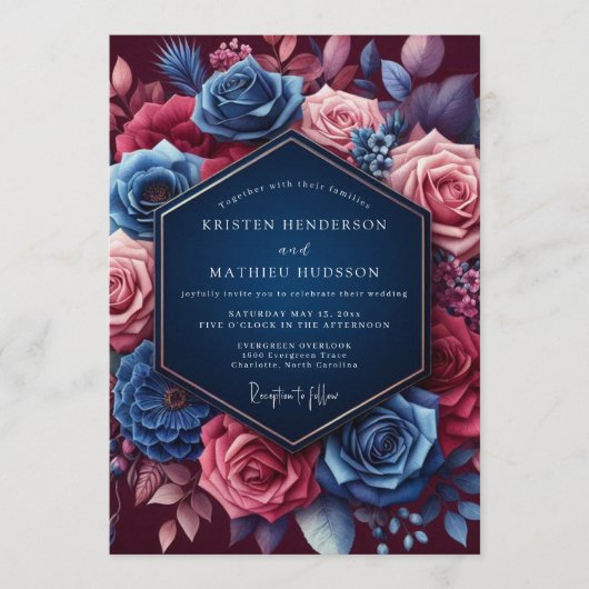 Invitation Mariage Navy Jeweled Bloom (Devant)