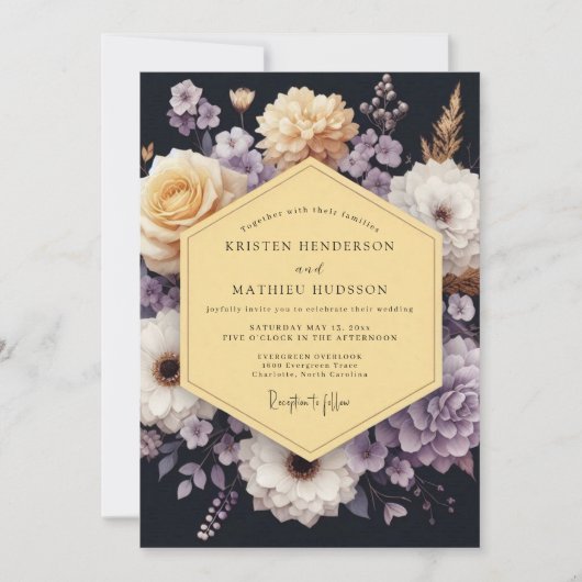 Invitation Mariage Navy Lavande Bloom Moody (Devant)