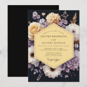 Invitation Mariage Navy Lavande Bloom Moody (Devant / Derrière)