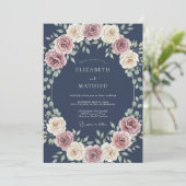 Invitation Mariage Navy Lush Rose (Debout devant)