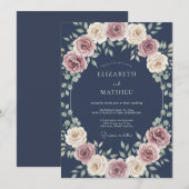 Invitation Mariage Navy Lush Rose (Devant / Derrière)