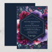 Invitation Mariage Navy Magenta Dramatic Bloom (Devant / Derrière)