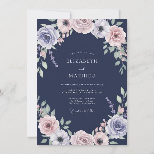Invitation Mariage Navy Mauve Petale (Devant)