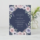 Invitation Mariage Navy Mauve Petale (Debout devant)