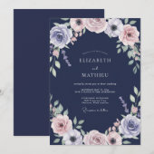 Invitation Mariage Navy Mauve Petale (Devant / Derrière)