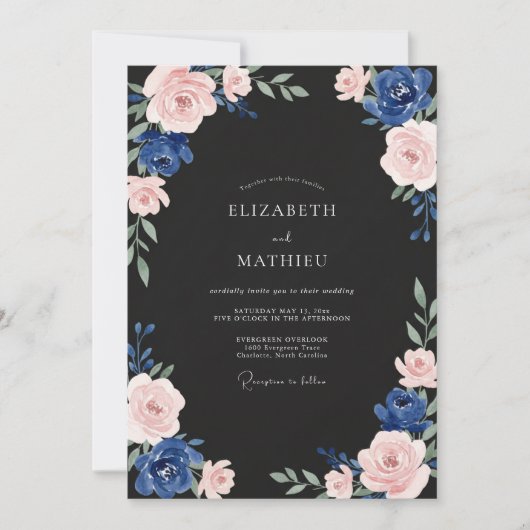 Invitation Mariage Navy Mauve Ranunculus Eucalyptus (Devant)