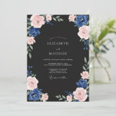 Invitation Mariage Navy Mauve Ranunculus Eucalyptus (Debout devant)