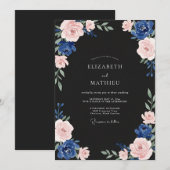 Invitation Mariage Navy Mauve Ranunculus Eucalyptus (Devant / Derrière)