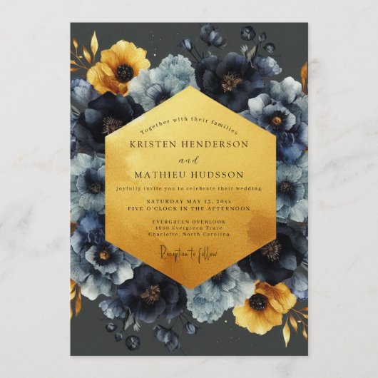 Invitation Mariage Navy Ochre Clair-obscur (Devant)