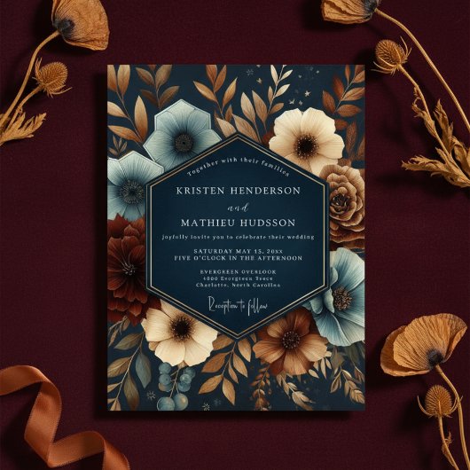 Invitation Mariage Navy Opulent Bloom